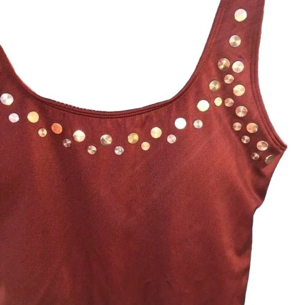 No Boundaries Swimsuit Girls Size 5 One Piece Rust Color Gold Discs New NWOT